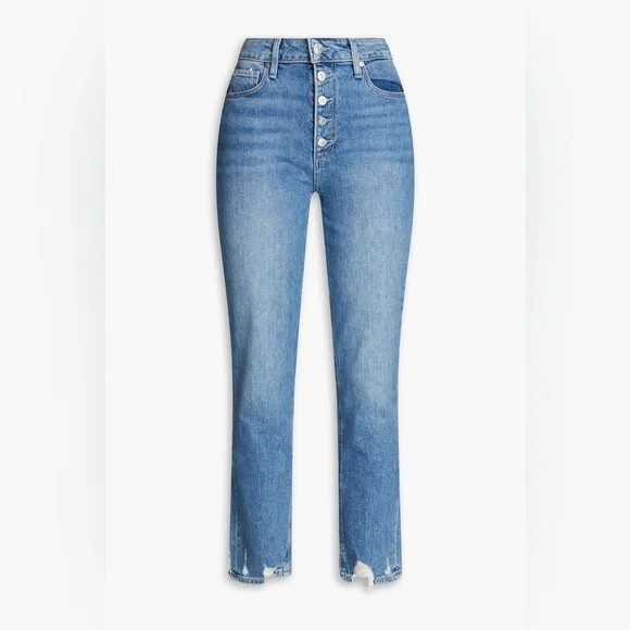 Paige Anthropologie High Rise Sarah Straight Distressed Cropped Jeans Button Fly - Picture 3 of 16